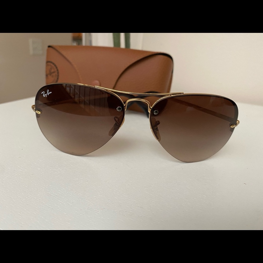 ray ban brown and gold aviators